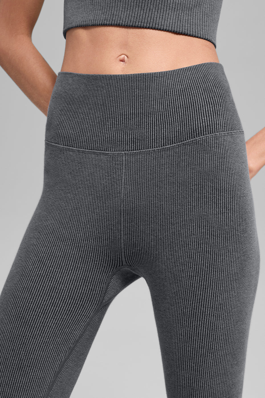 Seamless High-Waist Two Tone Rib Legging - Dark Misty Grey Heather — photo 2