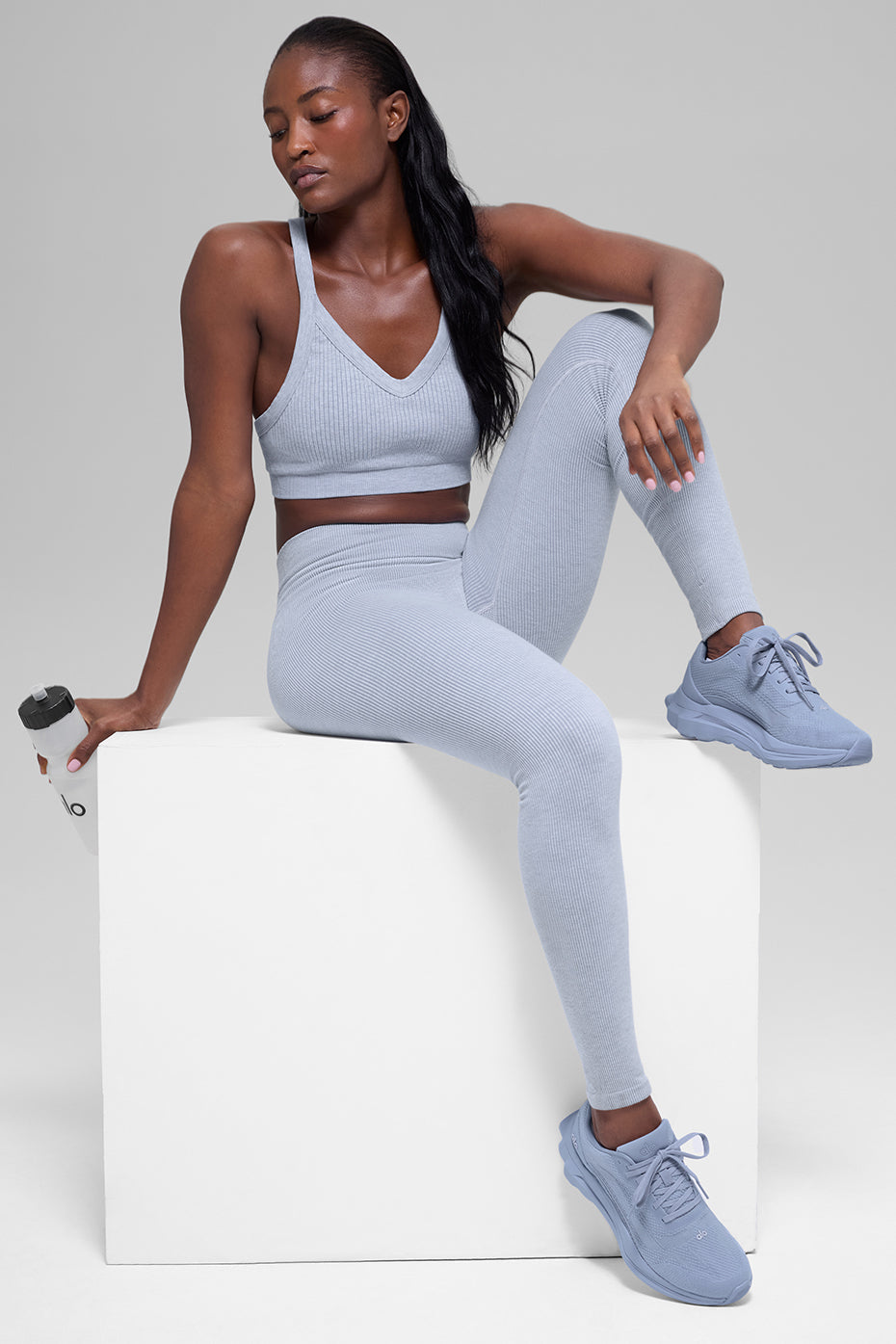 Seamless High-Waist Two Tone Rib Legging - Winter Frost Heather — photo 5