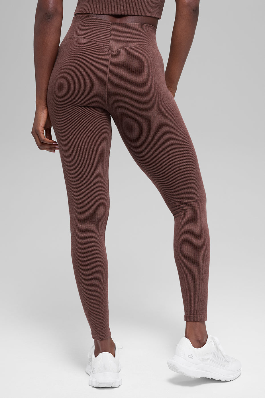 Seamless High-Waist Two Tone Rib Legging - Brownstone Heather — photo 3