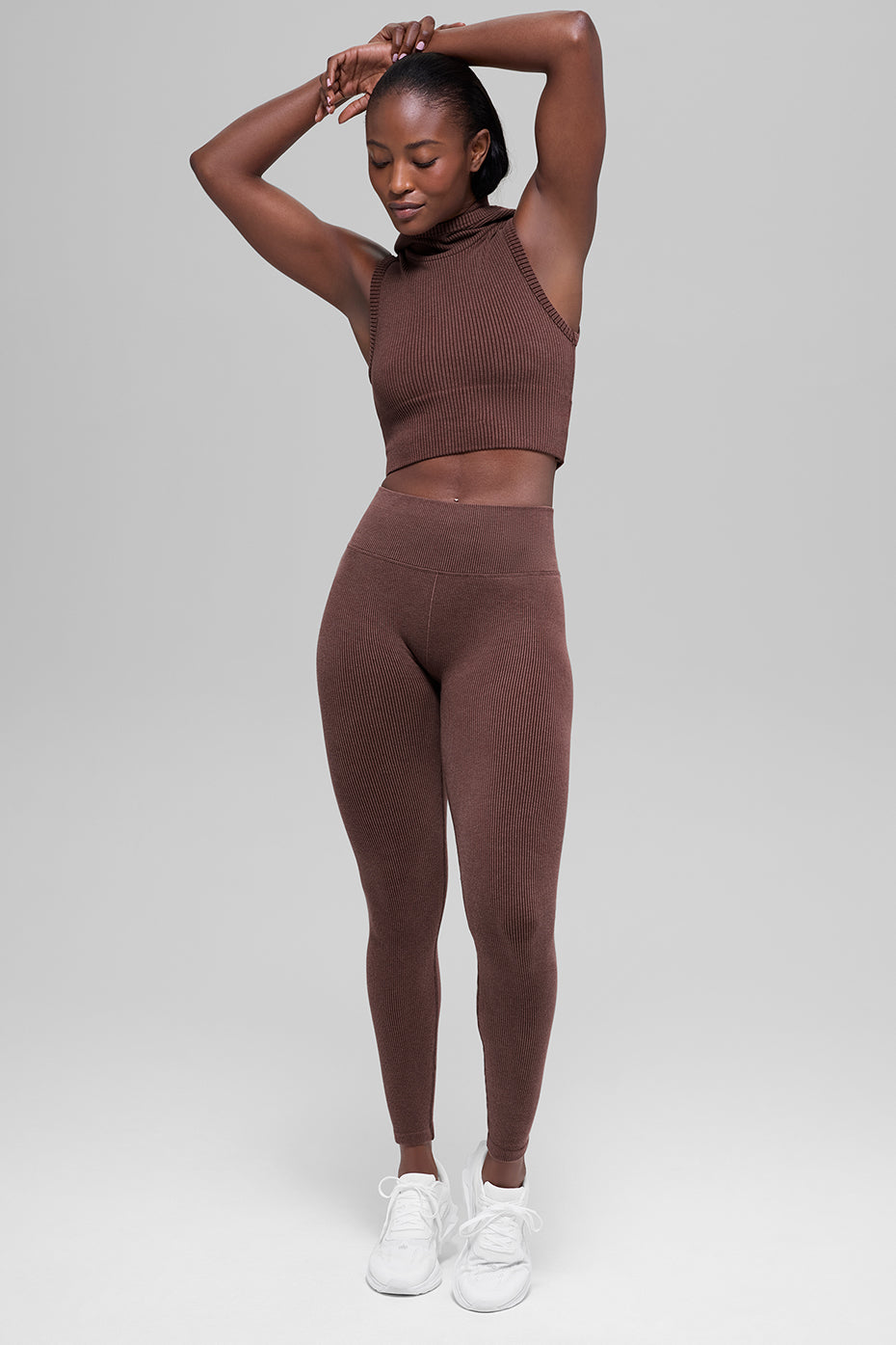 Seamless High-Waist Two Tone Rib Legging - Brownstone Heather — photo 5