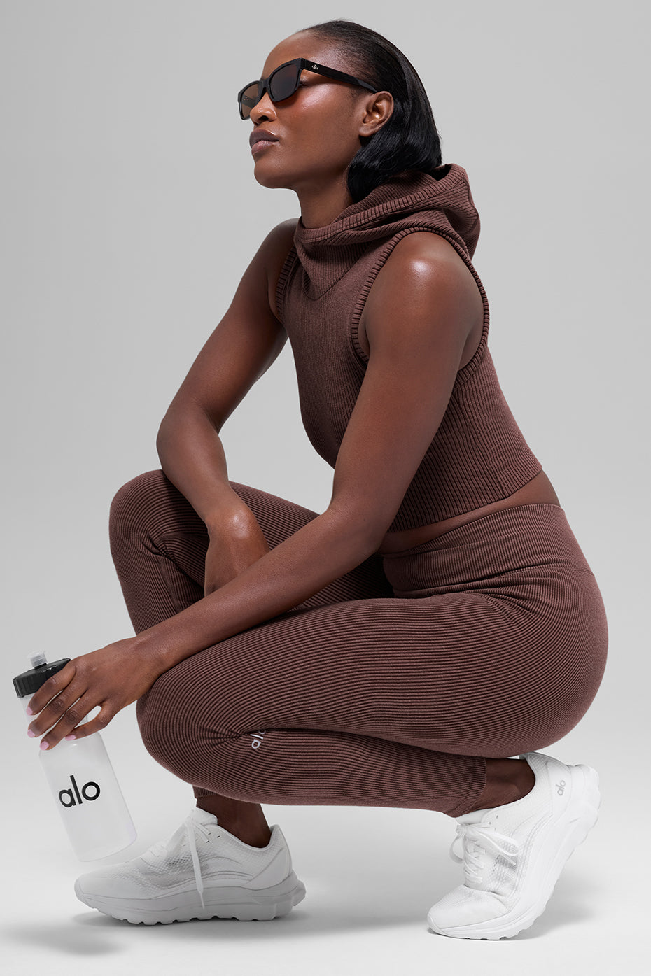 Seamless High-Waist Two Tone Rib Legging - Brownstone Heather — photo 4