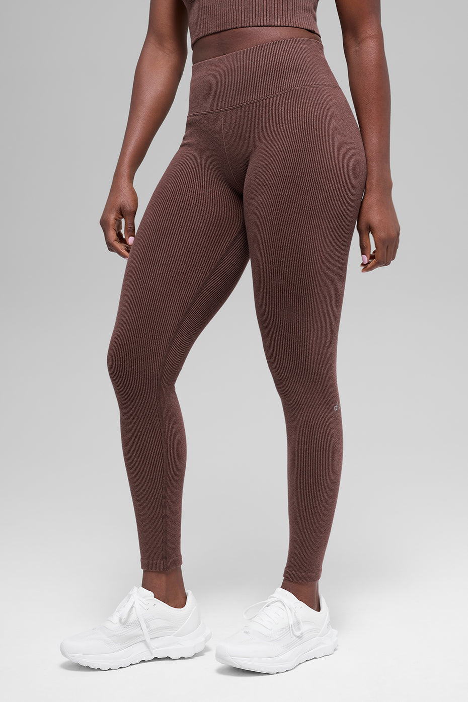 Seamless High-Waist Two Tone Rib Legging - Brownstone Heather — photo 1