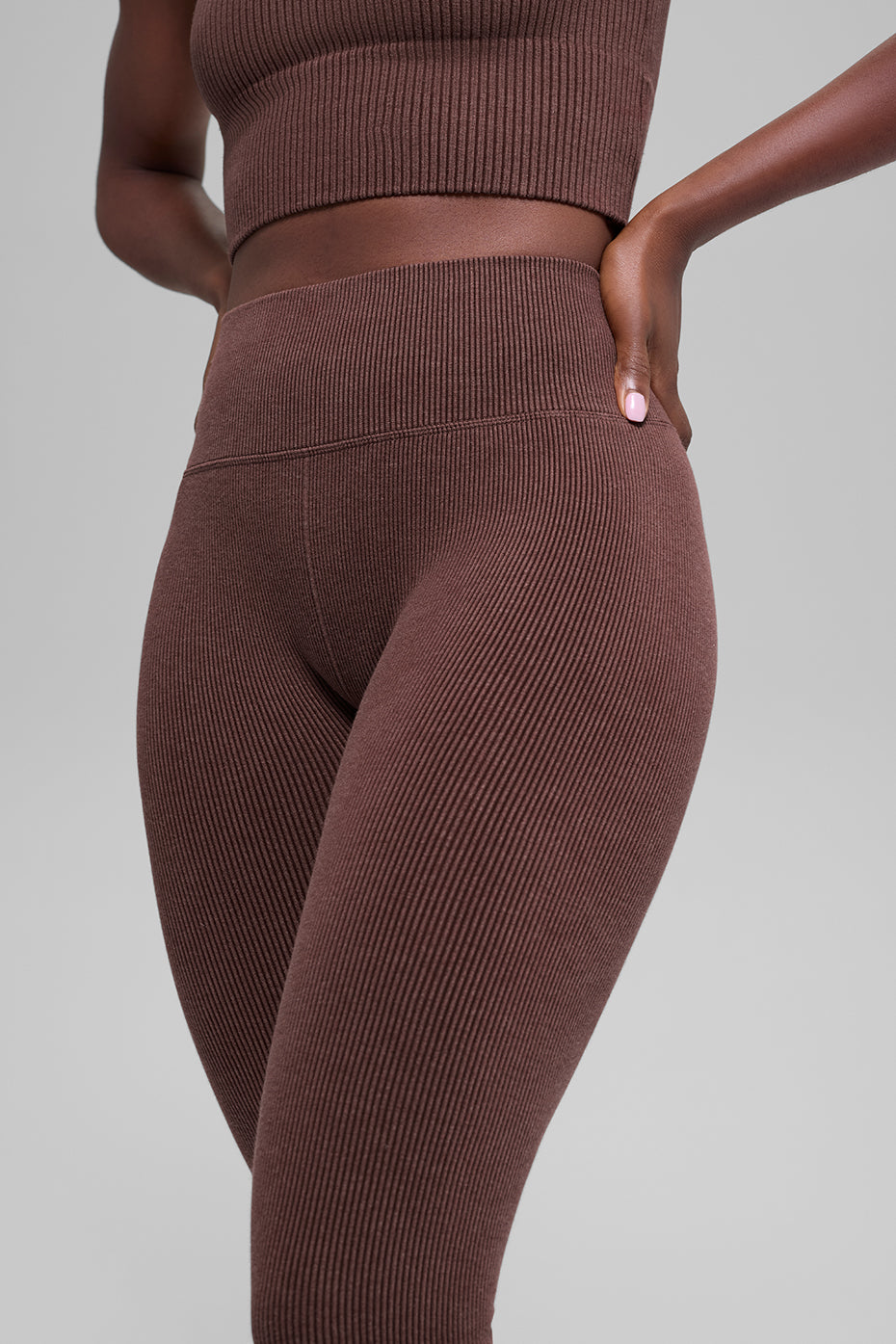 Seamless High-Waist Two Tone Rib Legging - Brownstone Heather — photo 2