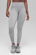 Seamless High-Waist Two Tone Rib Legging - Light Misty Grey Heather — photo 2