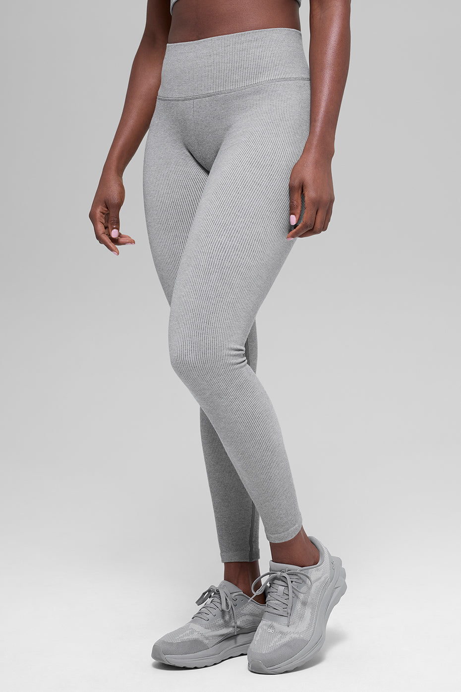 Seamless High-Waist Two Tone Rib Legging - Light Misty Grey Heather — photo 3