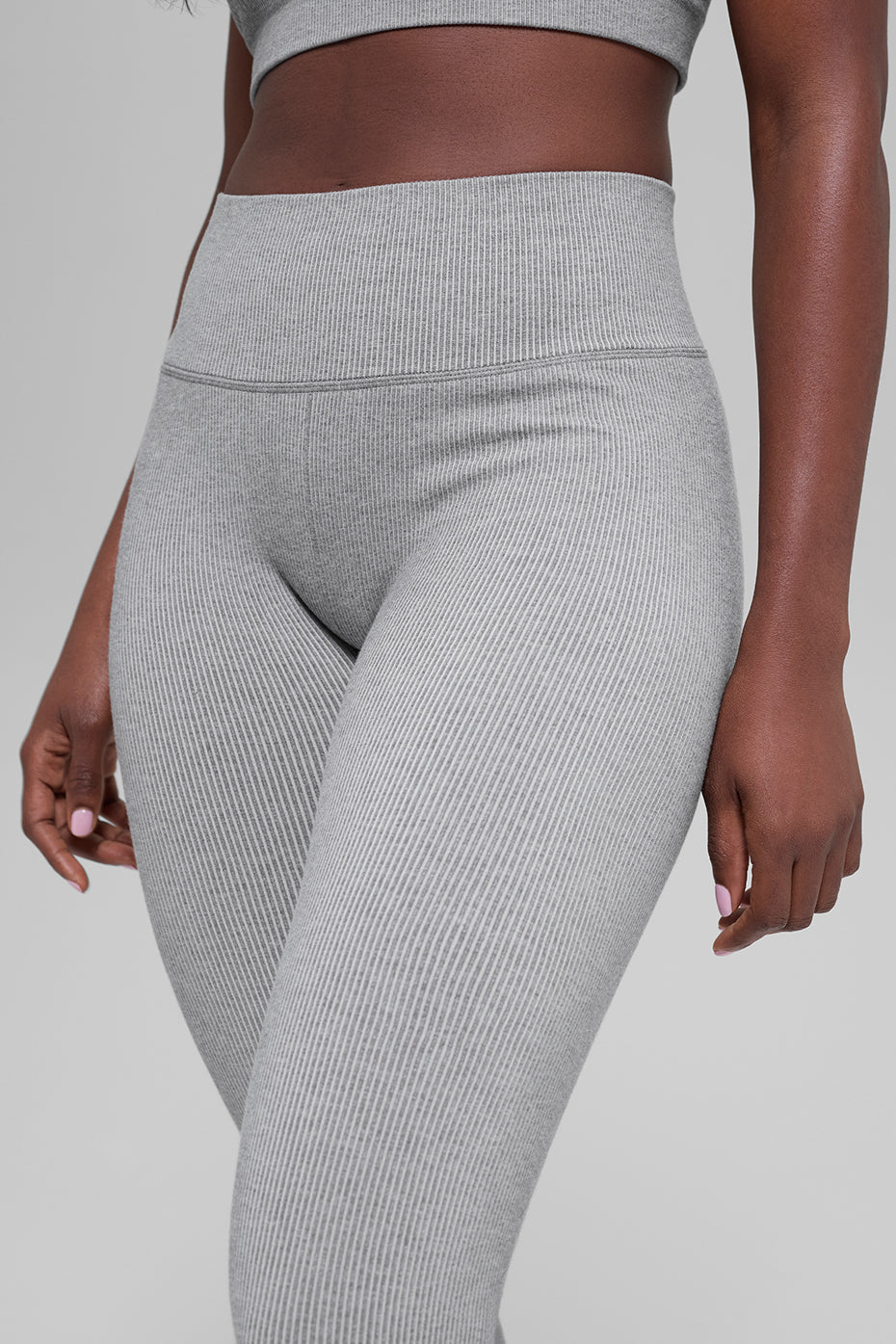 Seamless High-Waist Two Tone Rib Legging - Light Misty Grey Heather — photo 1