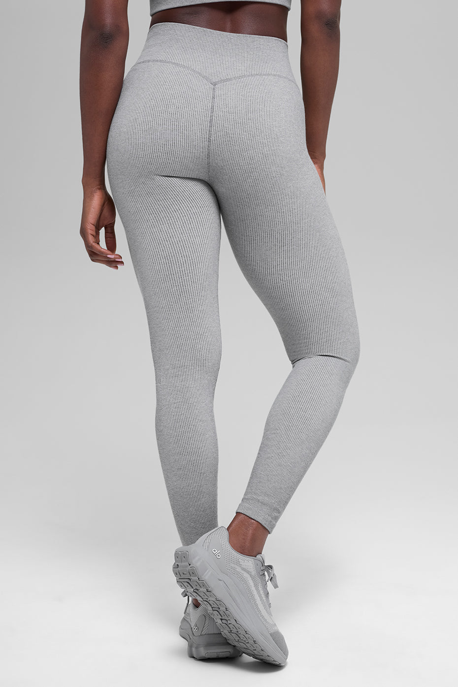 Seamless High-Waist Two Tone Rib Legging - Light Misty Grey Heather — photo 4