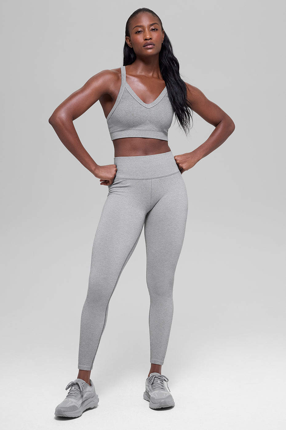 Seamless High-Waist Two Tone Rib Legging - Light Misty Grey Heather — photo 6
