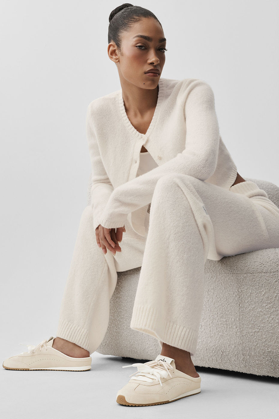 Wool Cashmere High-Waist New Class Wide Leg Pant - Ivory — photo 4