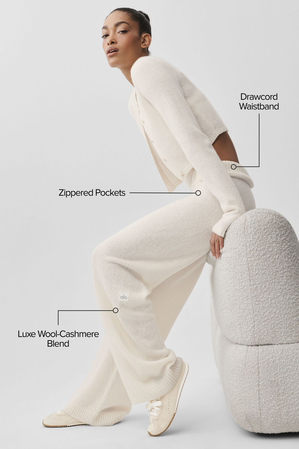 Wool Cashmere High-Waist New Class Wide Leg Pant - Ivory — photo 2