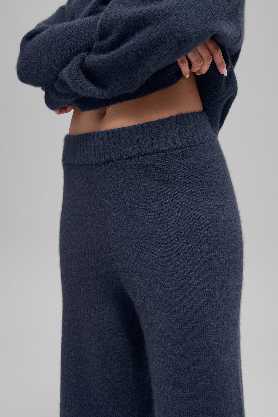 Wool Cashmere High-Waist New Class Wide Leg Pant - Navy — photo 3