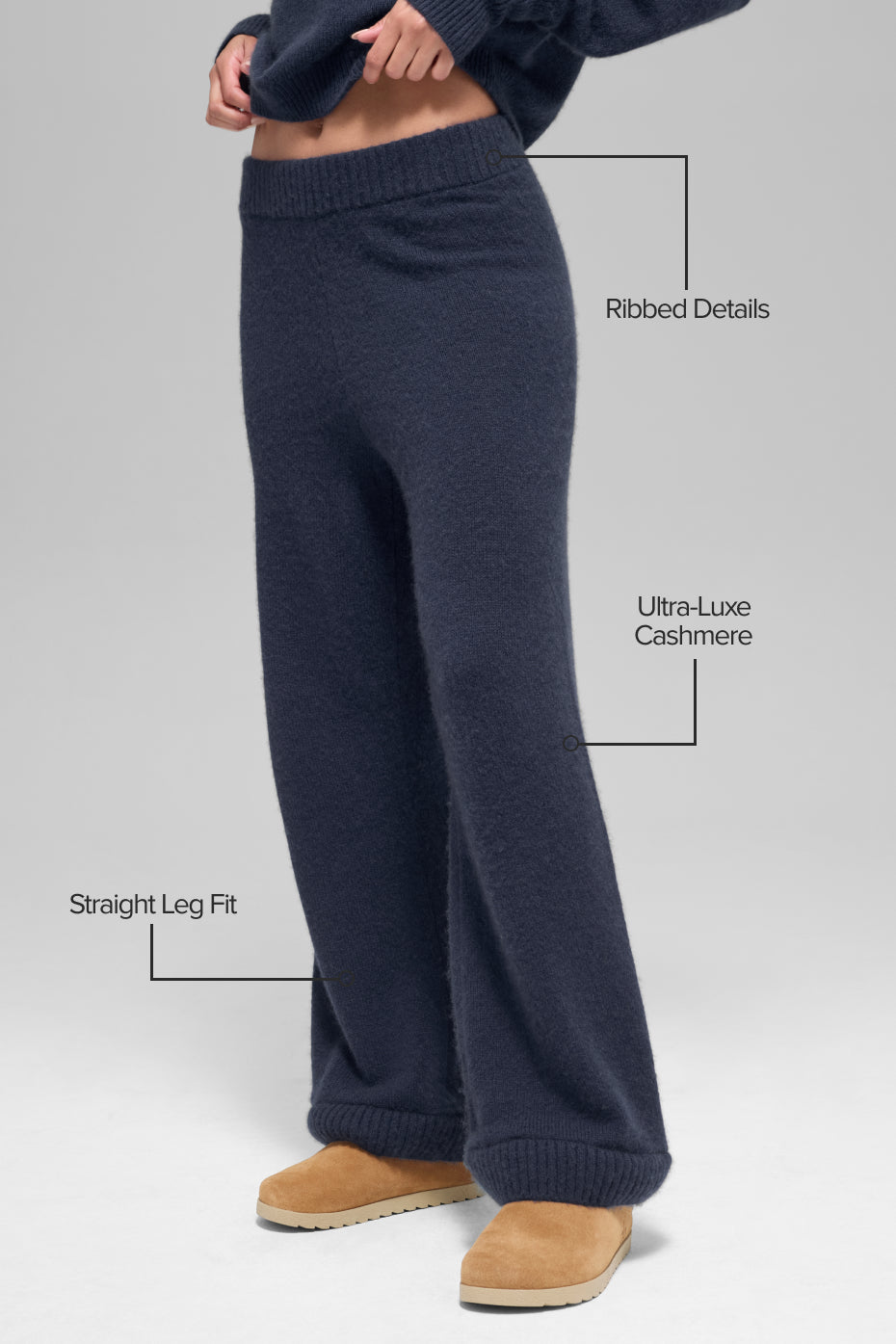 Wool Cashmere High-Waist New Class Wide Leg Pant - Navy — photo 2