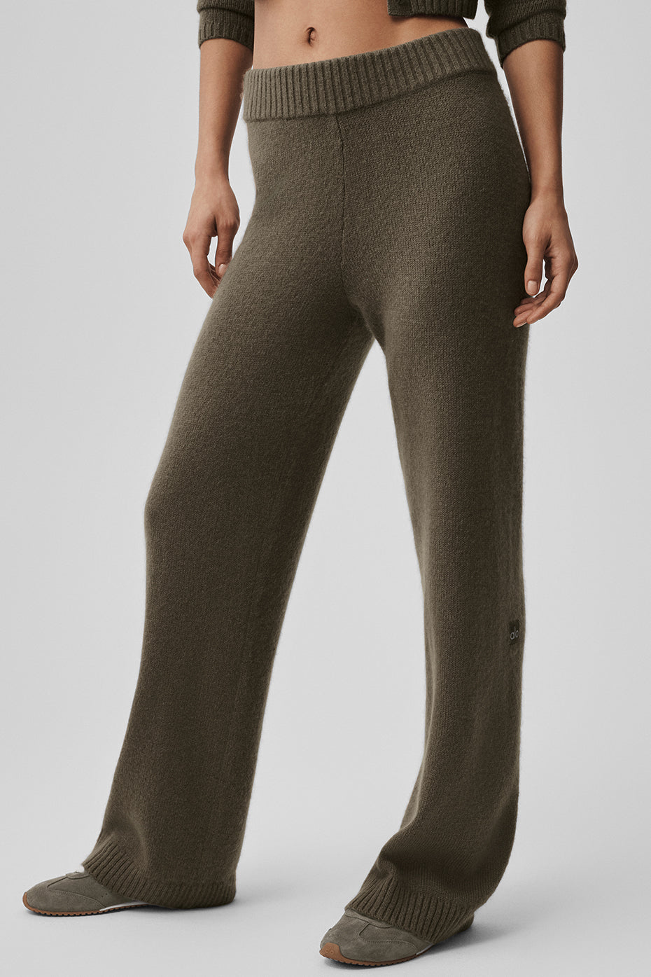 Wool Cashmere High-Waist New Class Wide Leg Pant - Olive Tree — photo 1