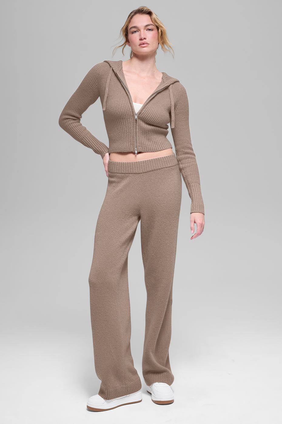Wool Cashmere High-Waist New Class Wide Leg Pant - Chai Latte — photo 4