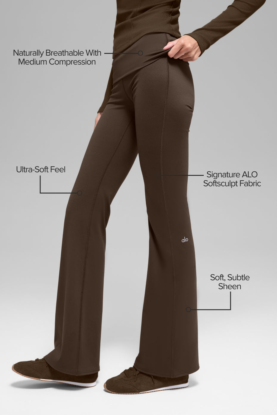 ALO Softsculpt Foldover Flare Legging - Espresso — photo 2