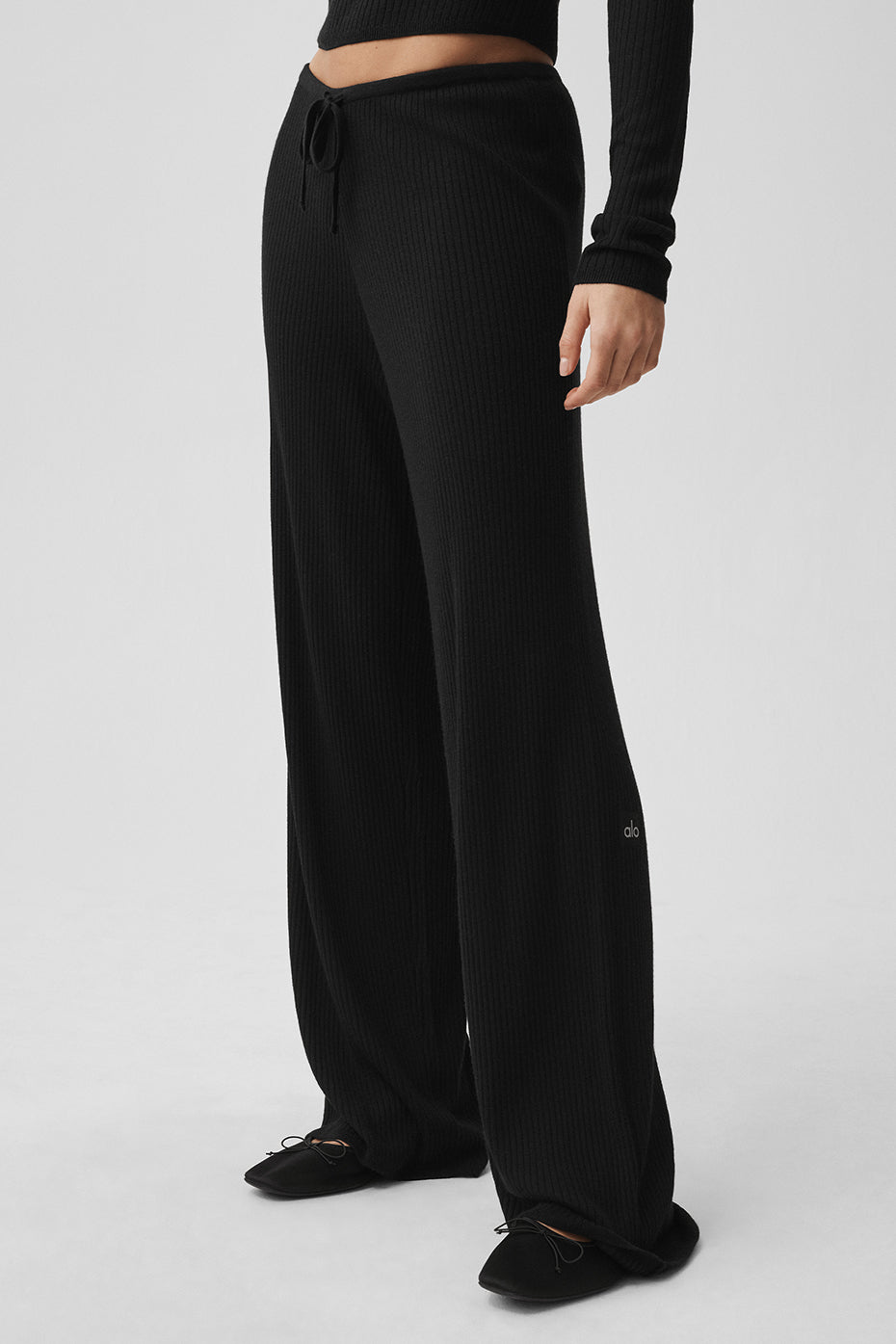 Sweater Knit Mid-Rise Unwind Wide Leg Pant - Black — photo 3