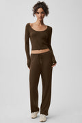 Sweater Knit Mid-Rise Unwind Wide Leg Pant - Espresso — photo 1