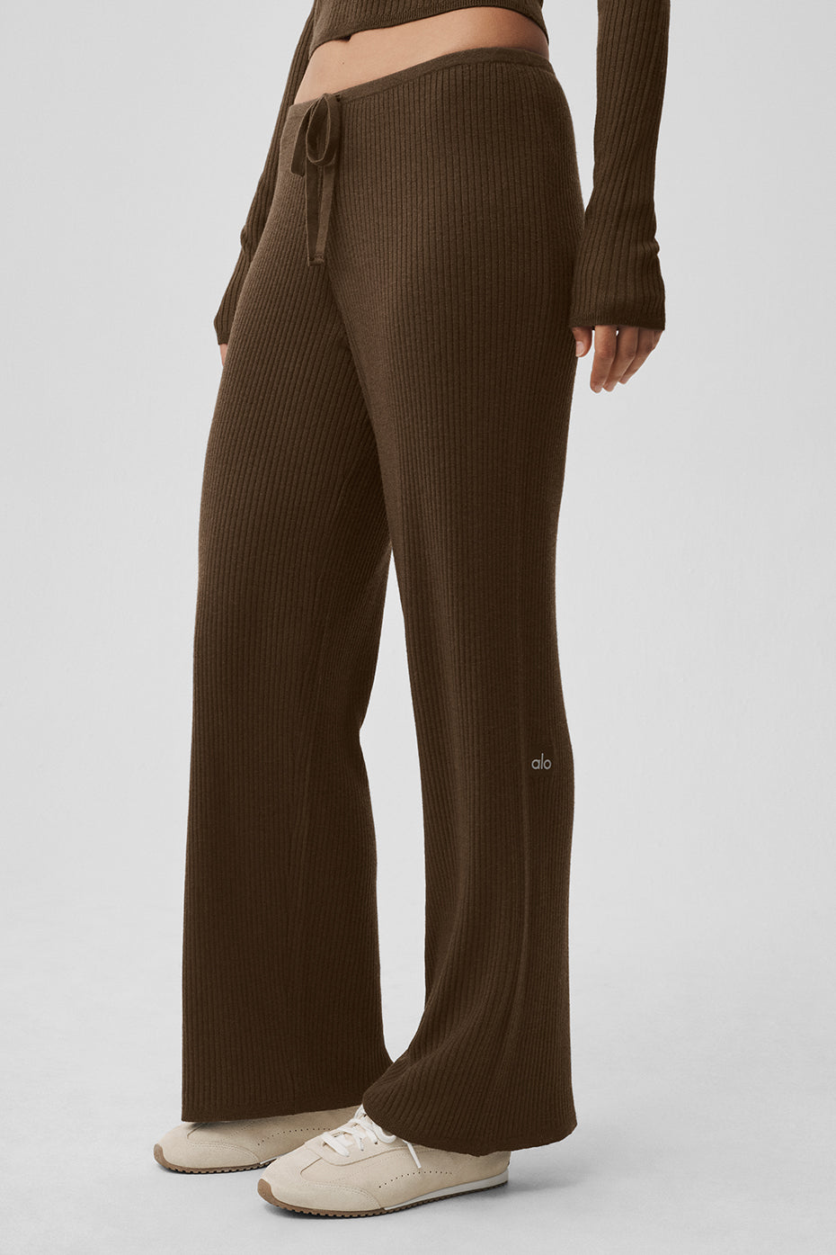 Sweater Knit Mid-Rise Unwind Wide Leg Pant - Espresso — photo 3