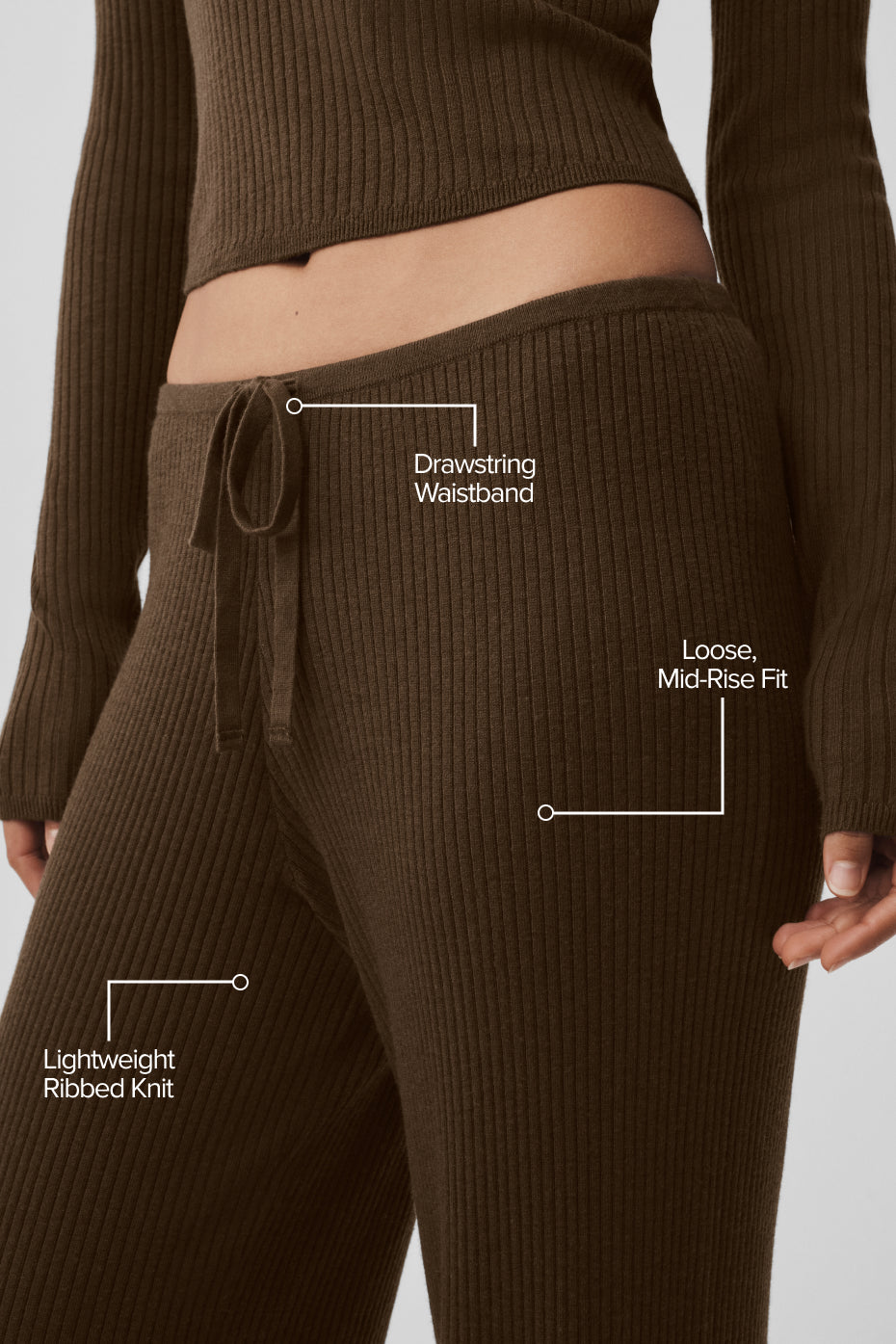 Sweater Knit Mid-Rise Unwind Wide Leg Pant - Espresso — photo 2