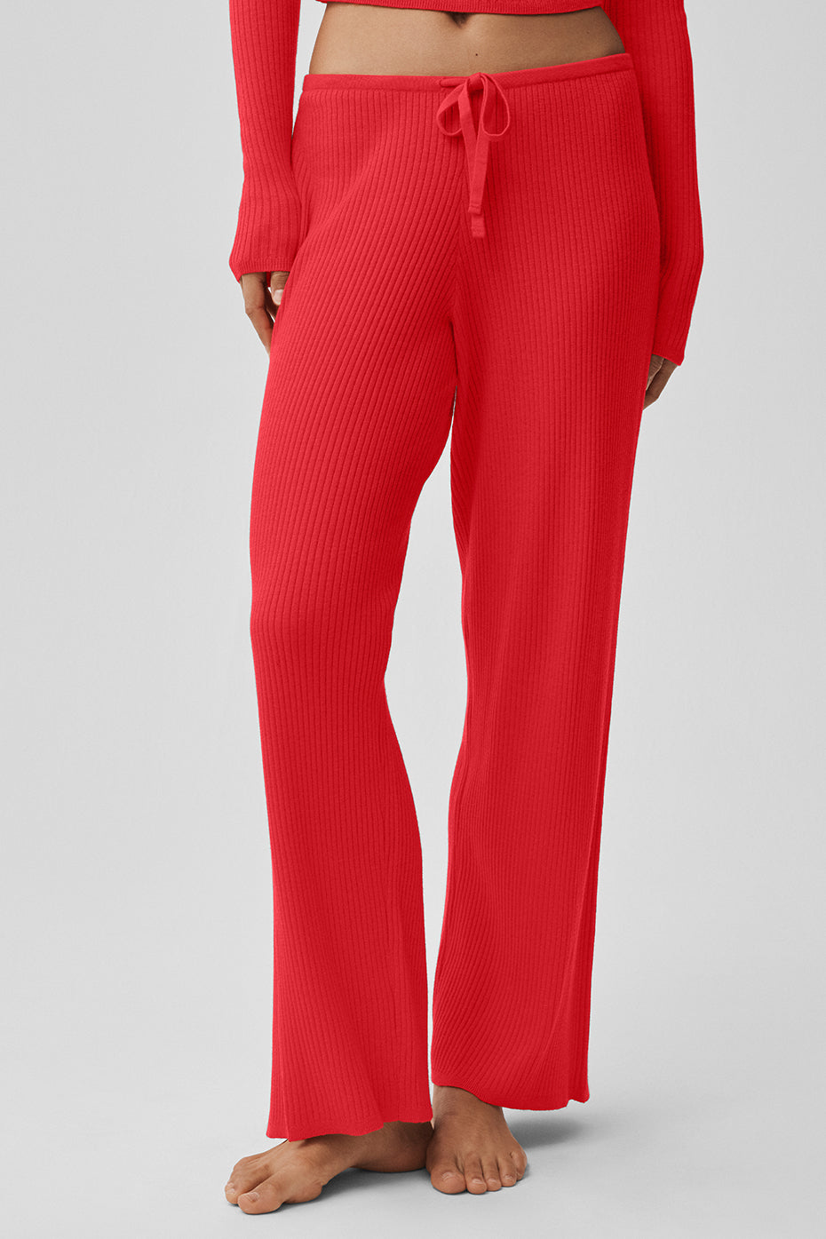 Sweater Knit Mid-Rise Unwind Wide Leg Pant - Bright Red — photo 4