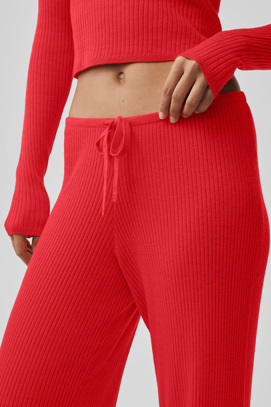 Sweater Knit Mid-Rise Unwind Wide Leg Pant - Bright Red — photo 3
