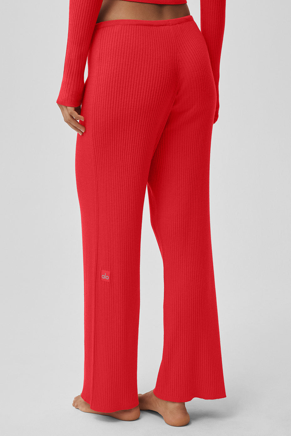 Sweater Knit Mid-Rise Unwind Wide Leg Pant - Bright Red — photo 2