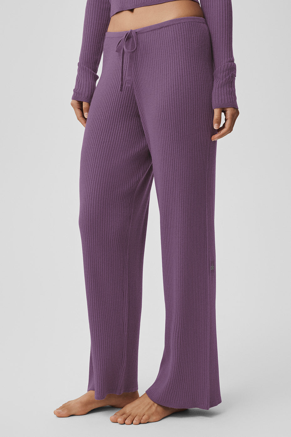 Sweater Knit Mid-Rise Unwind Wide Leg Pant - Plum Kiss — photo 2