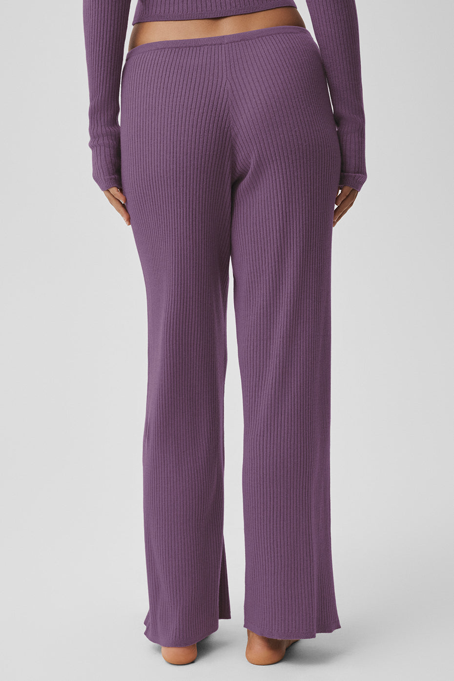 Sweater Knit Mid-Rise Unwind Wide Leg Pant - Plum Kiss — photo 4
