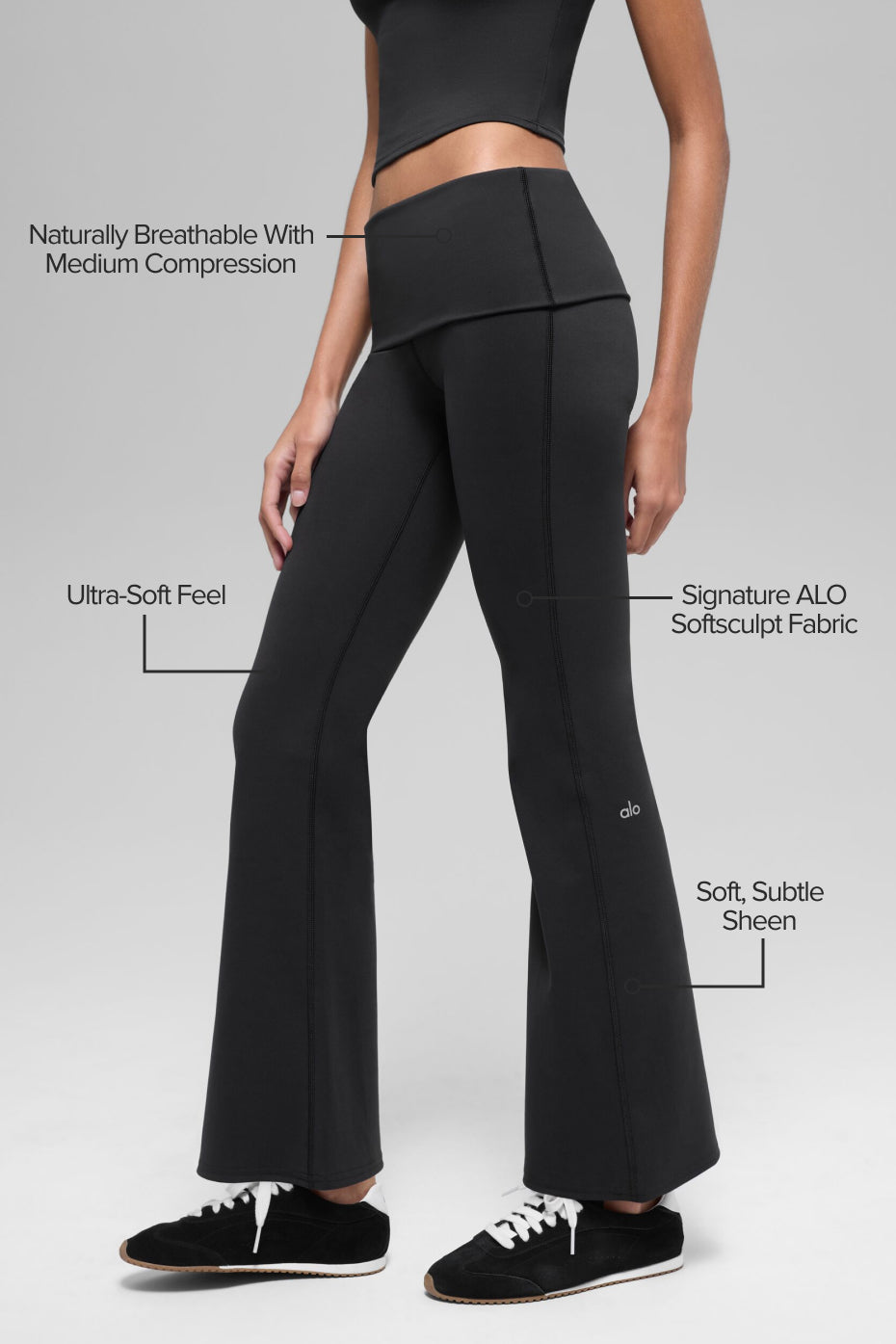 ALO Softsculpt 7/8 Foldover Flare Legging - Black — photo 2