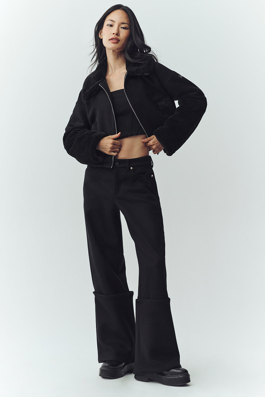 Wool Blend Nightcap Wide Leg Pant - Black — photo 5