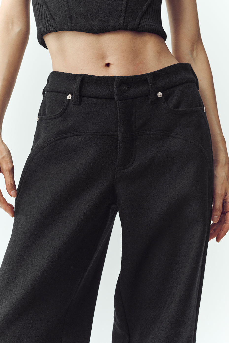 Wool Blend Nightcap Wide Leg Pant - Black — photo 2