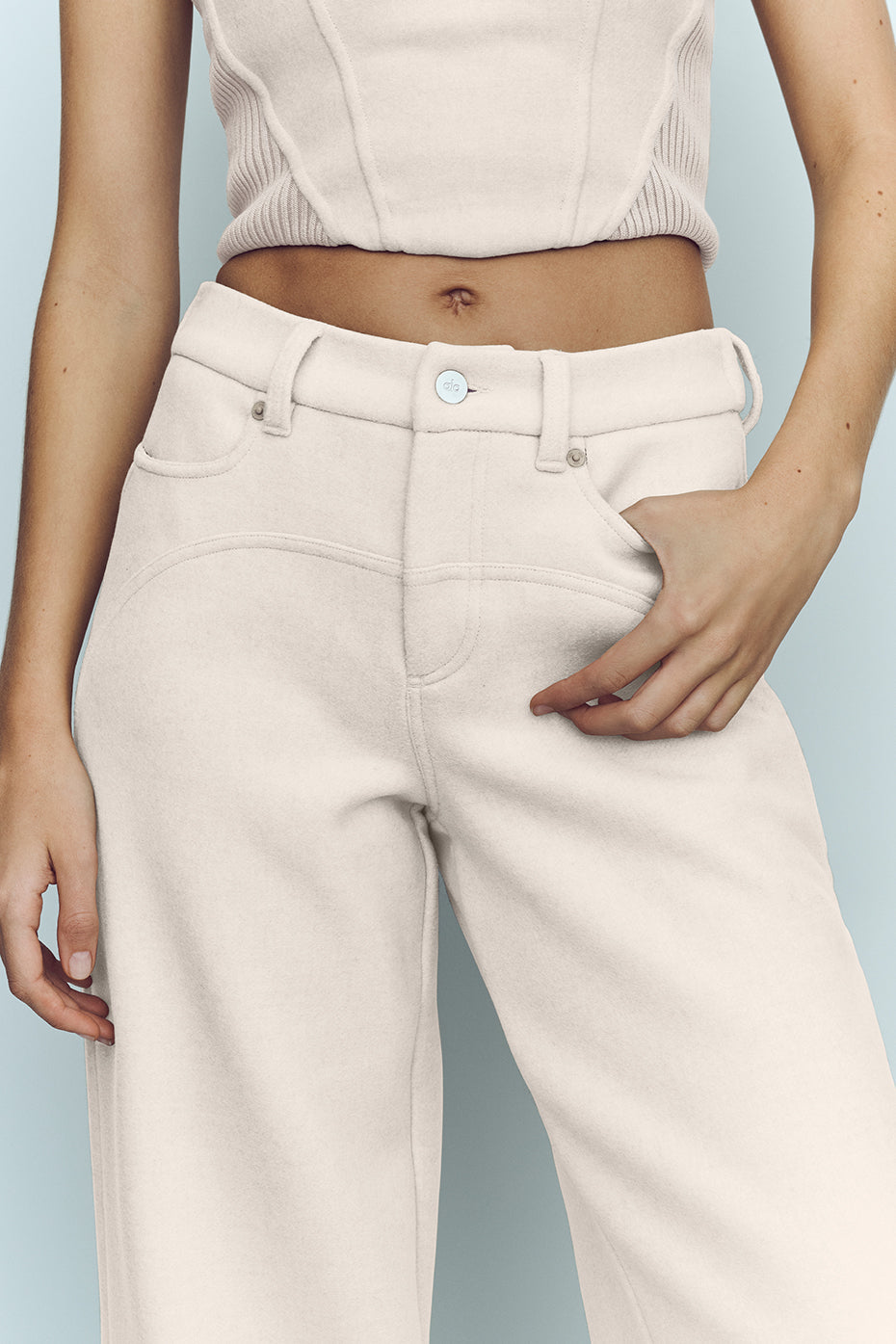 Wool Blend Nightcap Wide Leg Pant - Cafe Au Lait — photo 3