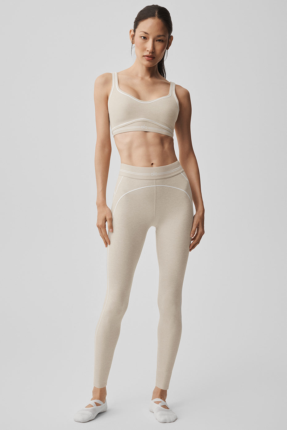 7/8 High-Waist Alosoft Heart Throb Legging - Oatmeal Heather/White — photo 5