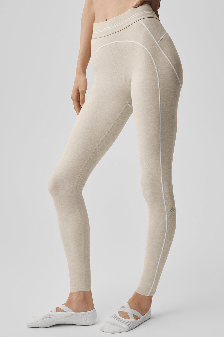 7/8 High-Waist Alosoft Heart Throb Legging - Oatmeal Heather/White — photo 1
