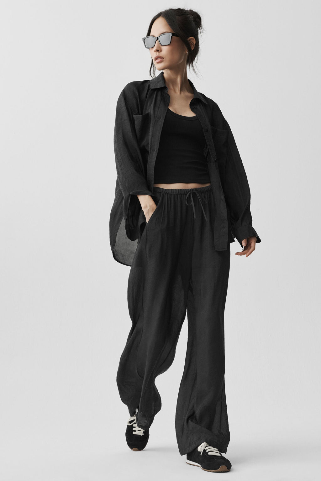 Semi-Sheer Golden Hour High-Waist Straight Leg Pant - Black — photo 1