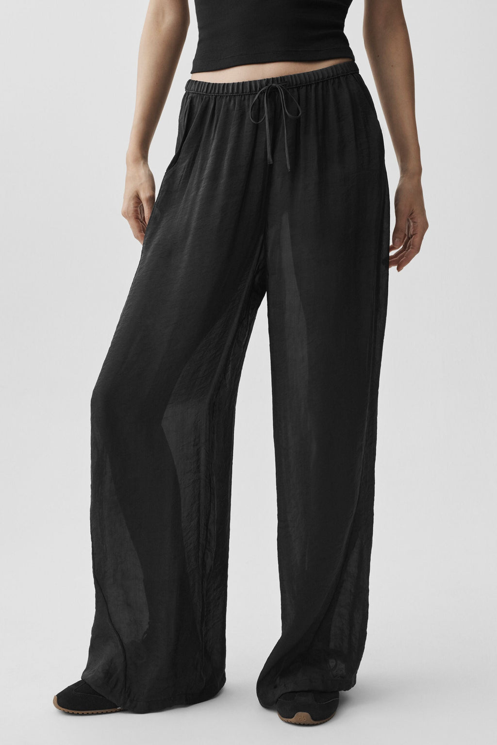 Semi-Sheer Golden Hour High-Waist Straight Leg Pant - Black — photo 3