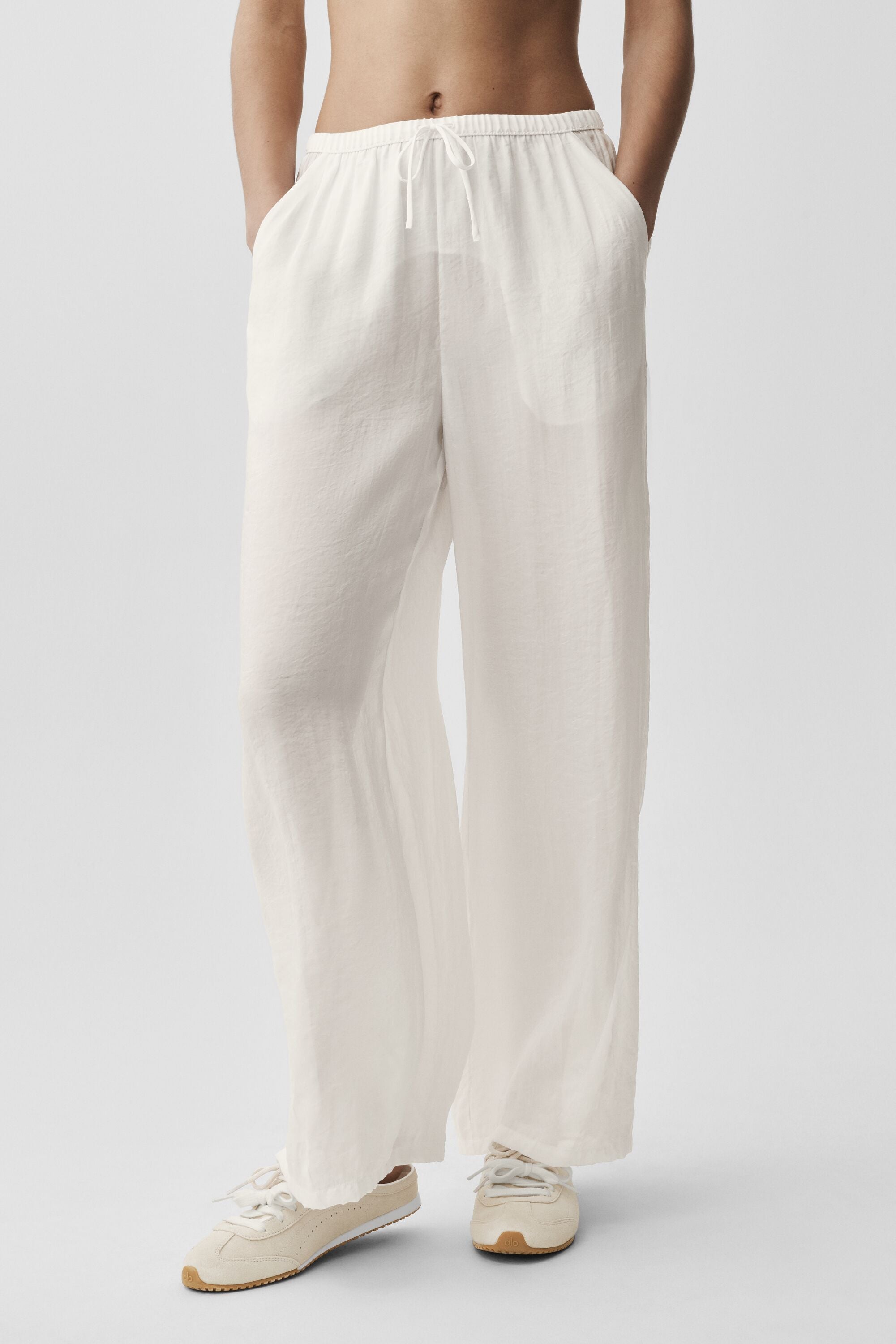 Semi-Sheer Golden Hour High-Waist Straight Leg Pant - Ivory — photo 3