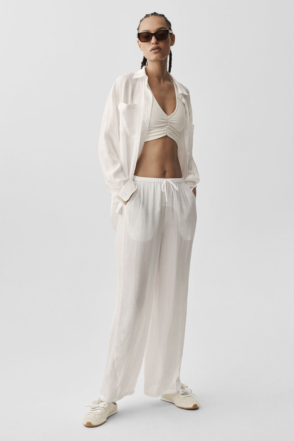 Semi-Sheer Golden Hour High-Waist Straight Leg Pant - Ivory — photo 5