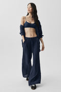 Semi-Sheer Golden Hour High-Waist Straight Leg Pant - Navy — photo 1