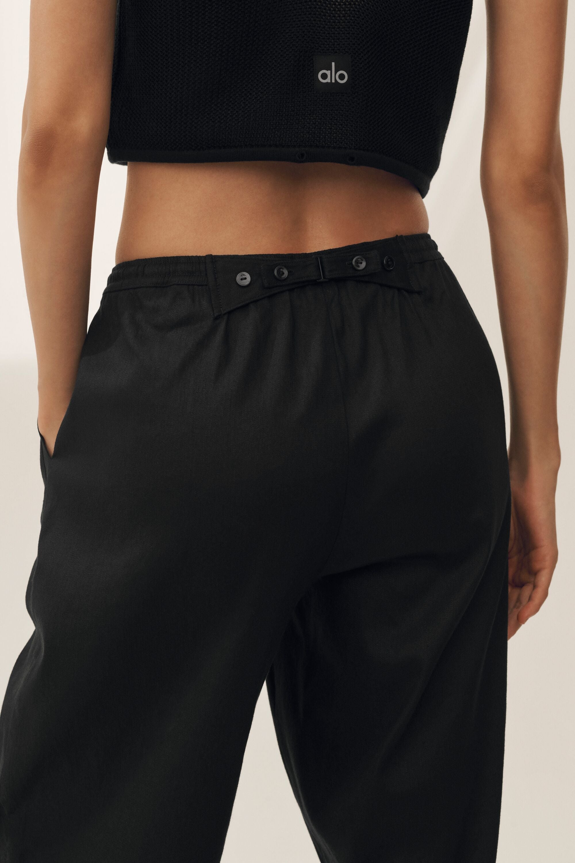 Linen Blend Riviera Wide Leg Pant - Black — photo 5