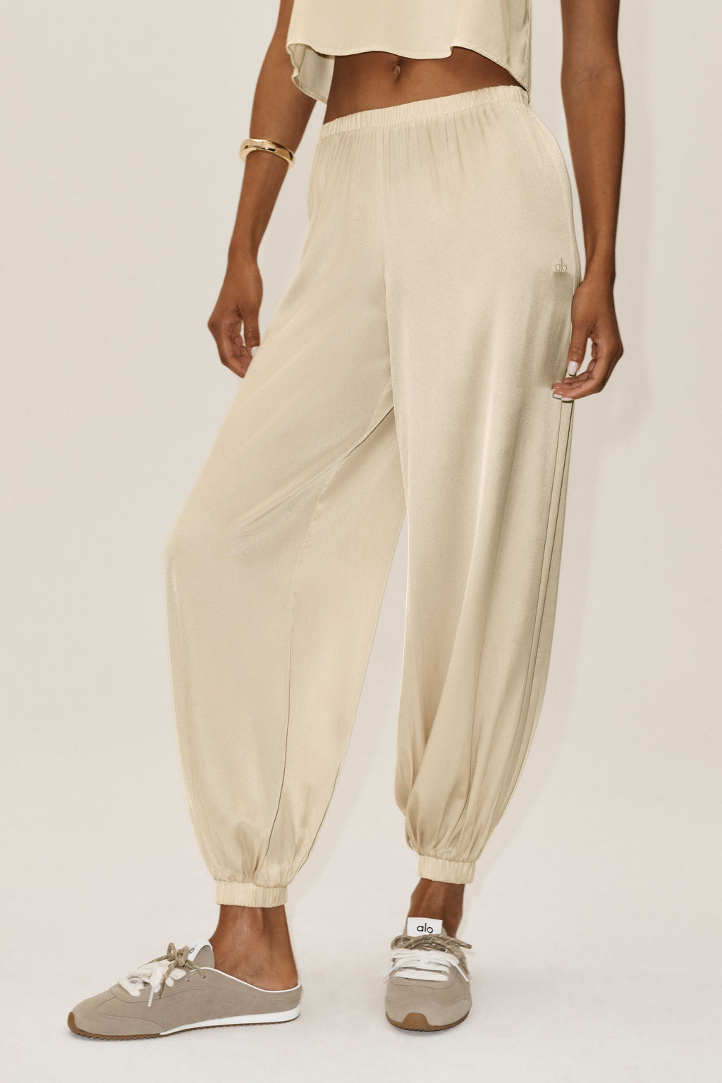 Silk Blend High-Waist Radiance Pant - Sandy Beige — photo 3