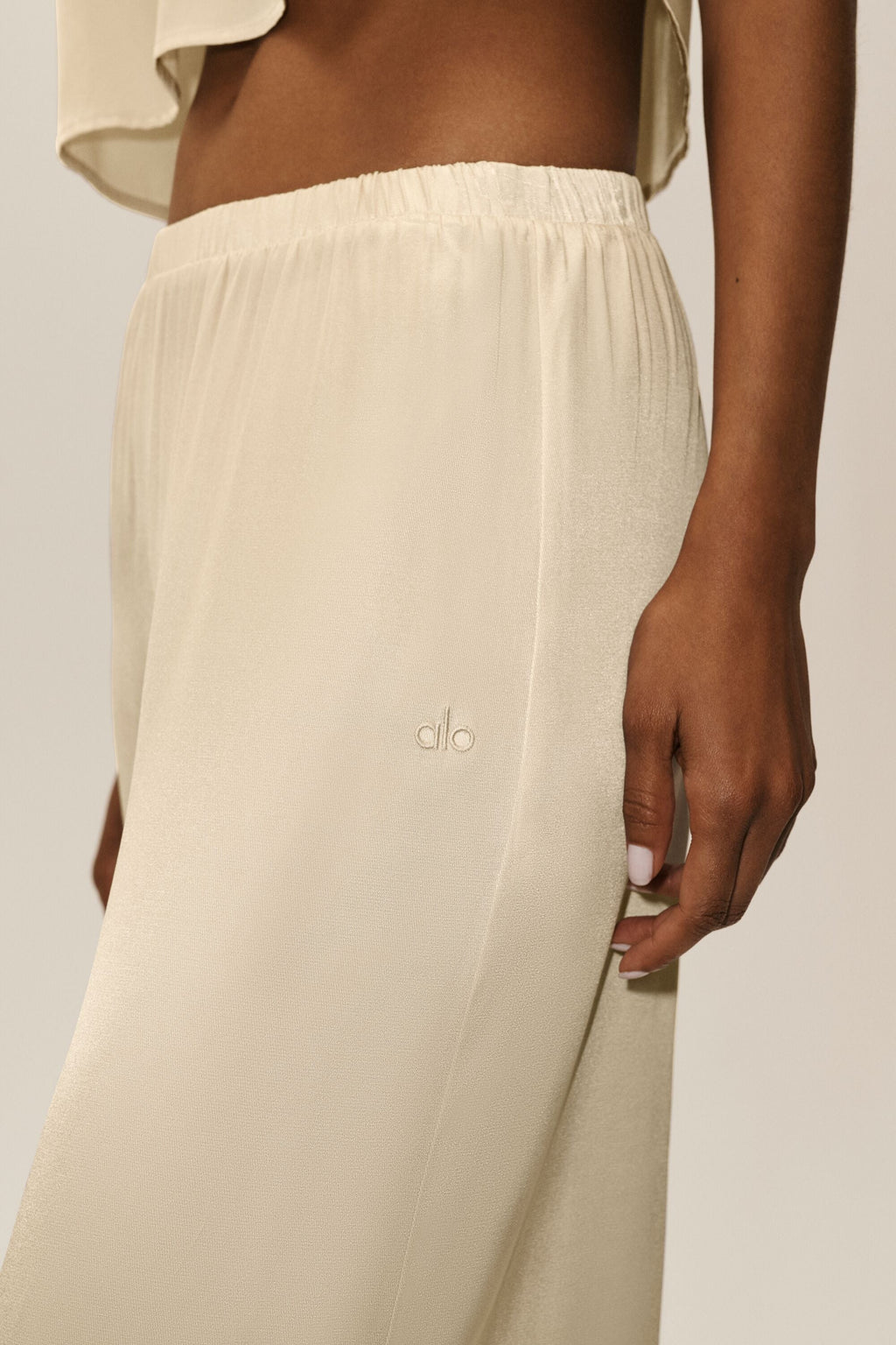 Silk Blend High-Waist Radiance Pant - Sandy Beige — photo 4