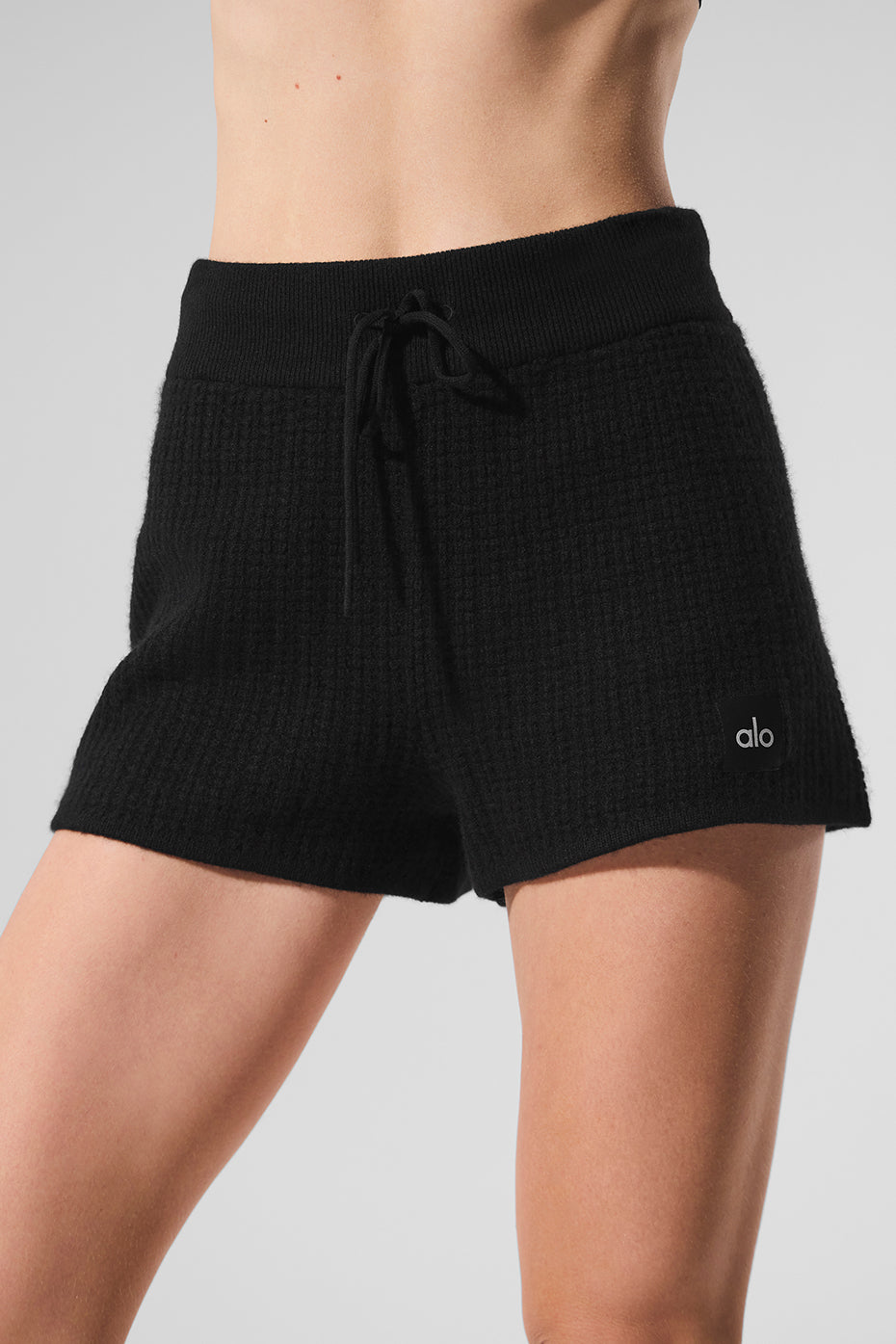 Cashmere High-Waist Plush Waffle Short - Black — photo 2