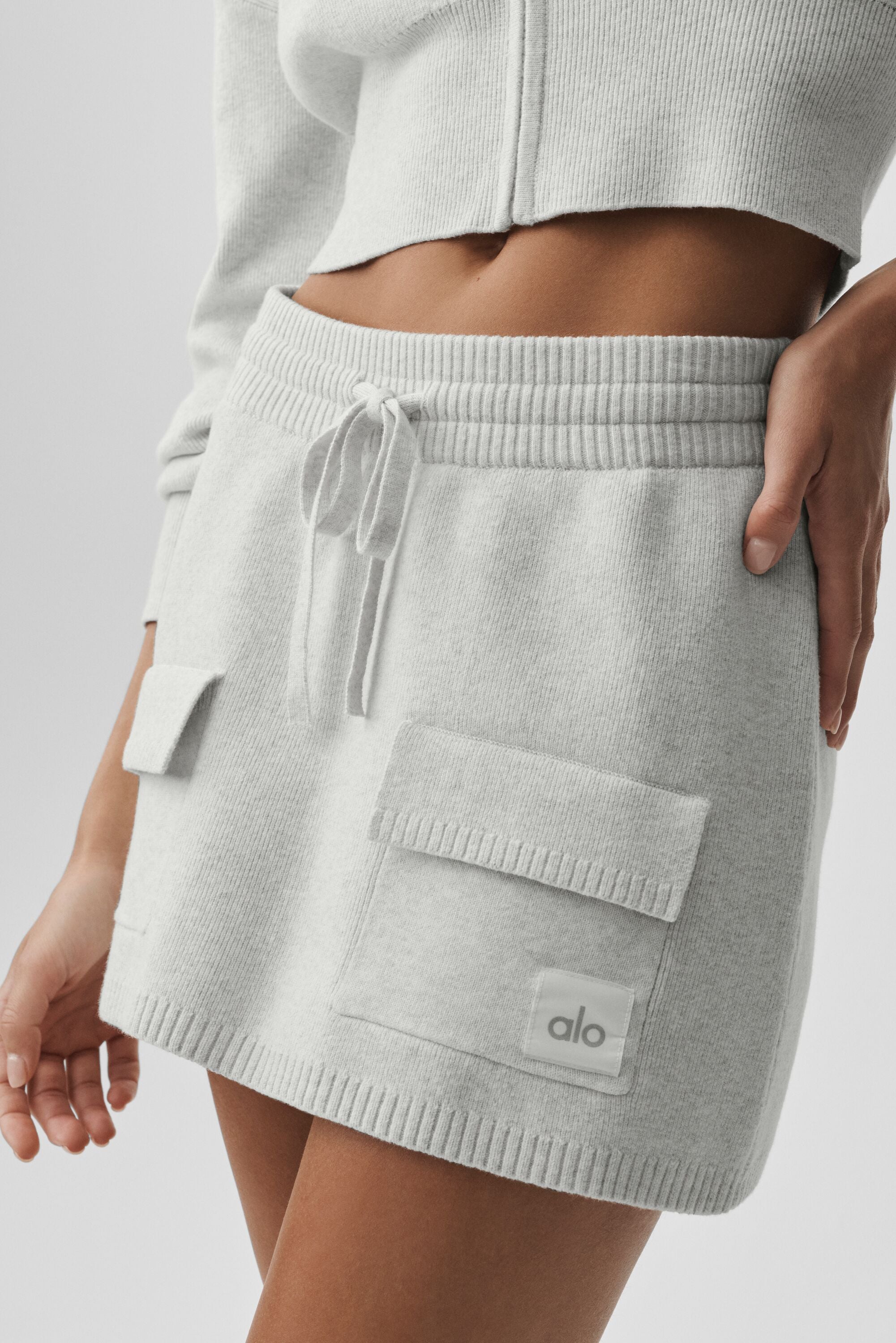 Scholar Knit Cargo Skirt - White Heather — photo 4