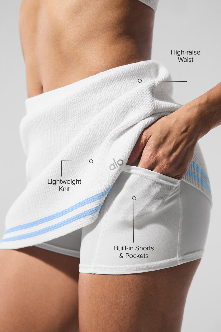 Tennis Club Sweater Knit Skirt - White/Seashell Blue — photo 2