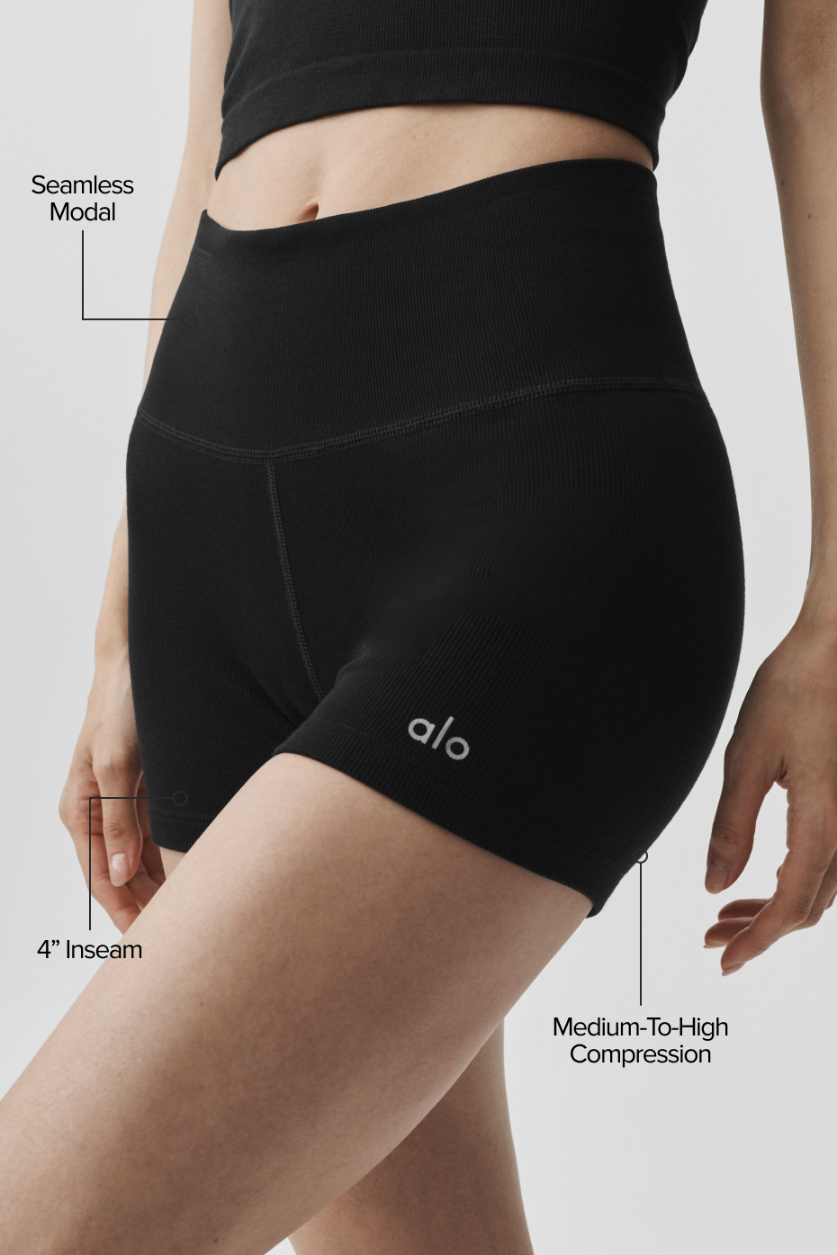 4" Seamless Modal Ribbed High-Waist Short - Black — photo 2