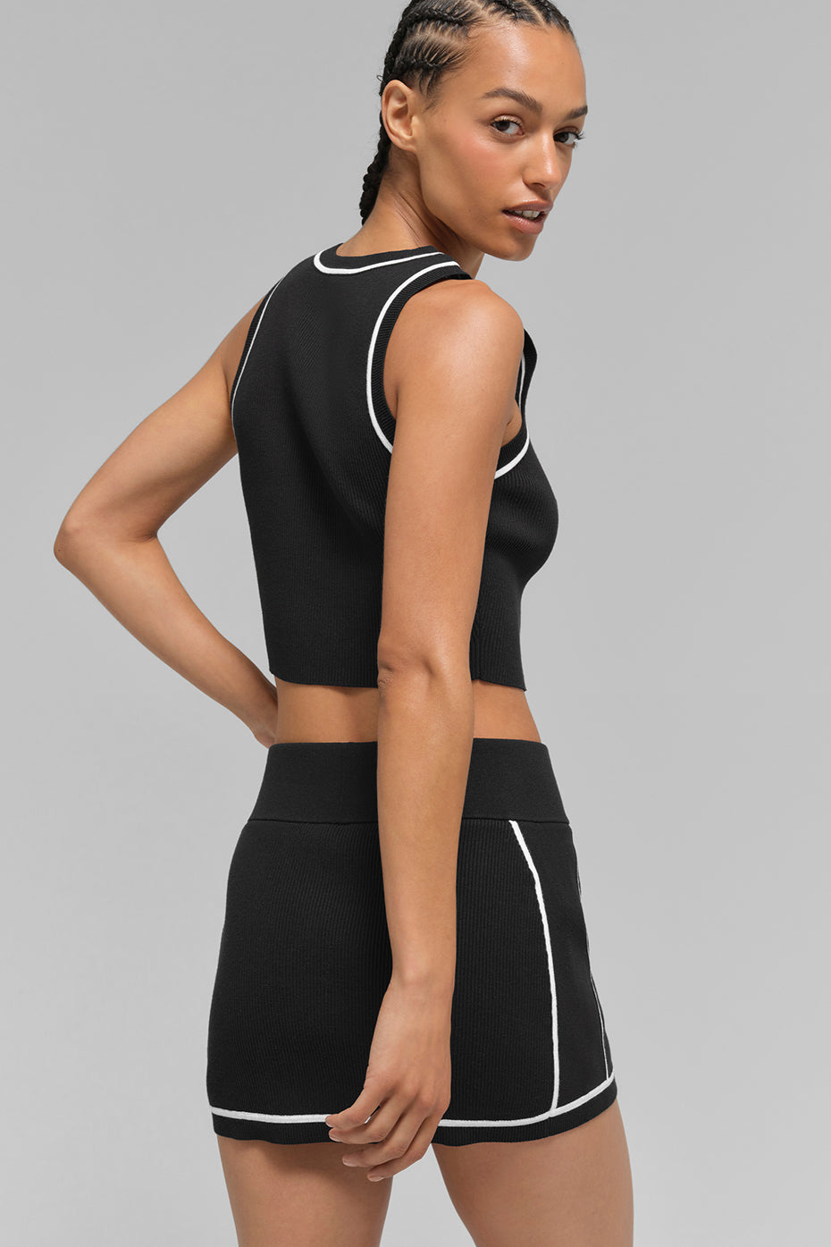 Ribbed Sweater Knit Highline Mini Skirt - Black/White — photo 6
