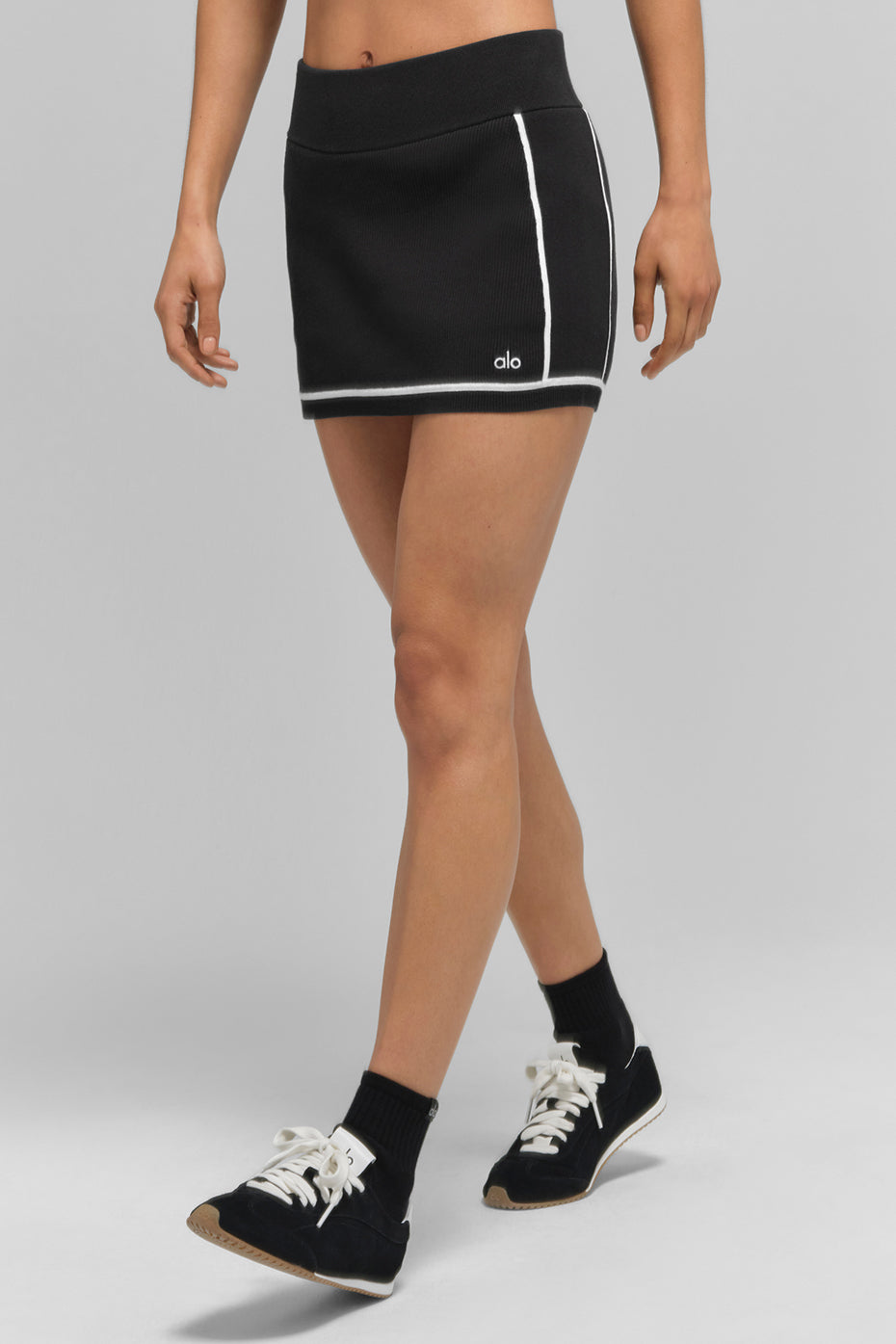 Ribbed Sweater Knit Highline Mini Skirt - Black/White — photo 5