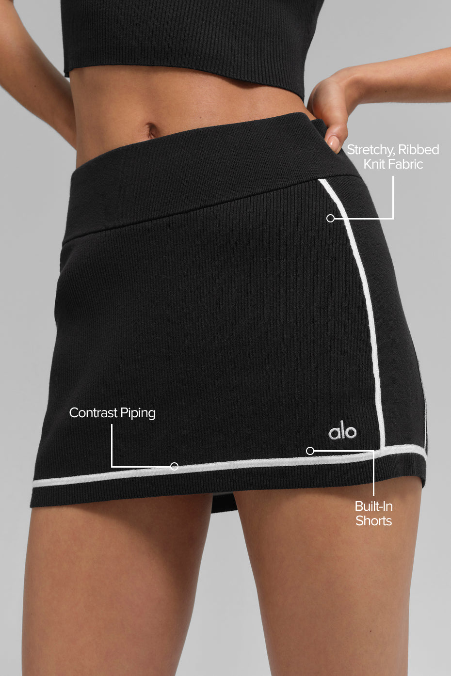 Ribbed Sweater Knit Highline Mini Skirt - Black/White — photo 2