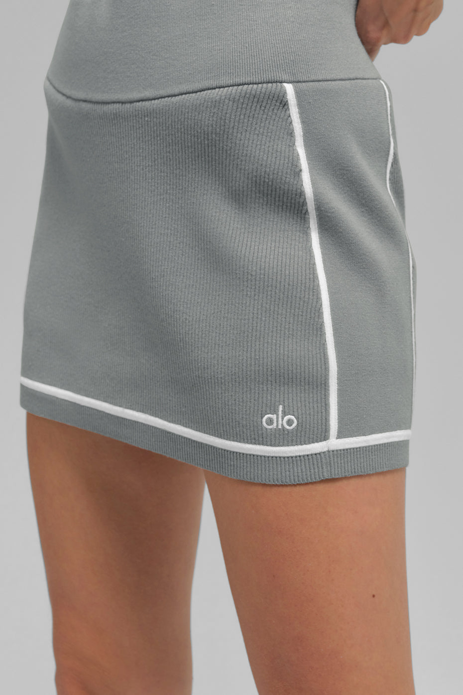 Ribbed Sweater Knit Highline Mini Skirt - Lunar Grey/White — photo 4